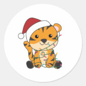 タイガークリスマススノーウィンターアニマルティガー ラウンドシール (正面)