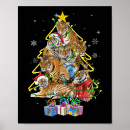 タイガークリスマスツリー雪おもしろい虎クリスマスギフト ポスター