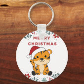 タイガークリスマス雪の冬の動物タイガーキーチェーン キーホルダー (正面)