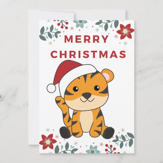 タイガークリスマス雪の冬の動物タイガーホリデイ シーズンカード (正面)