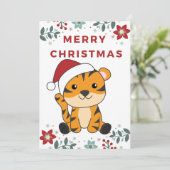 タイガークリスマス雪の冬の動物タイガーホリデイ シーズンカード (スタンド正面)