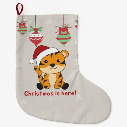 タイガークリスマス雪の冬の動物タイガーラージCh ラージクリスマスストッキング (正面)