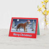 タイガークリスマス風景ホリデー カード (黄色い花)