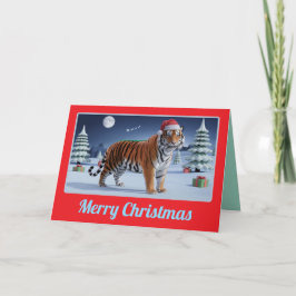 タイガークリスマス風景ホリデー カード