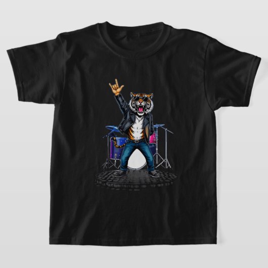 タイガークール・ロック・ダンサー | 動物おもしろい音楽ギフト Tシャツ (レイダウン)