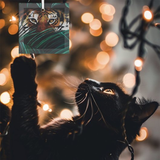 タイガーグリーンジャングル葉 ガラスオーナメント