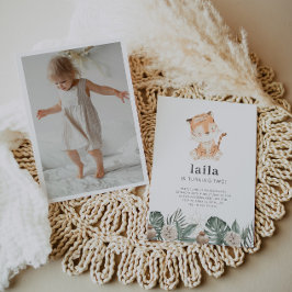 タイガーグリーンリーフローラフォト誕生日招待状 招待状