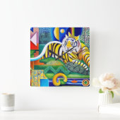 タイガーコンテンポラリーアート – 人目を引く装飾 スクエア壁時計 (ホーム)