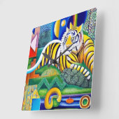 タイガーコンテンポラリーアート – 人目を引く装飾 スクエア壁時計 (傾斜)