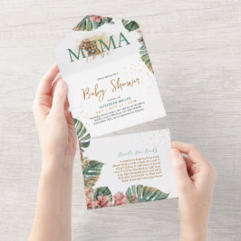 タイガーサファリ動物かわいいジャングルベビーガールシャワー オールインワン招待状