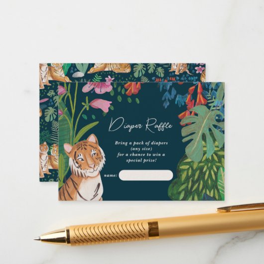 タイガーサファリ赤ちゃんシャワーおむつラッフルエンクロージャー エンクロージャーカード (正面/裏面インサイチュ)