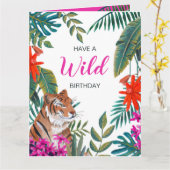 タイガージャングルの野生の誕生日 カード (黄色い花)