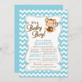 タイガージャングルサファリモンキーベビーシャワー招待状 招待状 (正面/裏面)