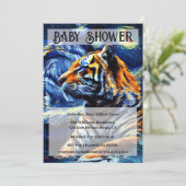 タイガージャングル動物と星空の夜の赤ちゃんシャワー 招待状 (スタンド正面)
