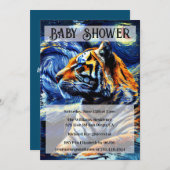 タイガージャングル動物と星空の夜の赤ちゃんシャワー 招待状 (正面/裏面)