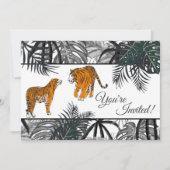 タイガースとパームの葉がトロピカルジャングル結婚ズ 招待状 (正面)