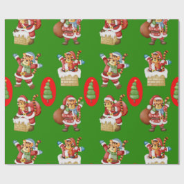 タイガースをSaとしてフィーチャーした繰り返しクリスマスパターン ラッピングペーパー