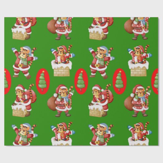 タイガースをSaとしてフィーチャーした繰り返しクリスマスパターン ラッピングペーパー (フラット)