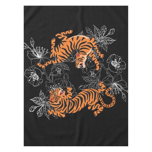 タイガースア日本のートスタイルブラックバックグラウンド テーブルクロス (正面)