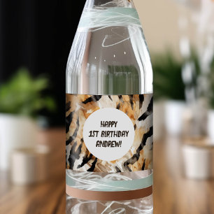 タイガースキンパターン、サファリボーイ1歳の誕生日 ペットボトルラベル