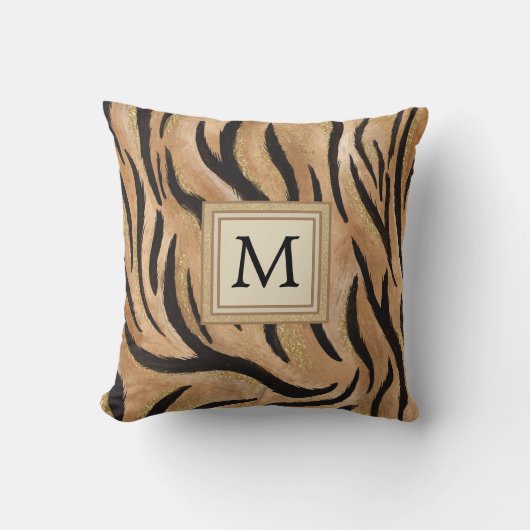 タイガースタイリッシュプリントワイルドキャットサファリモノグラム クッション (正面)