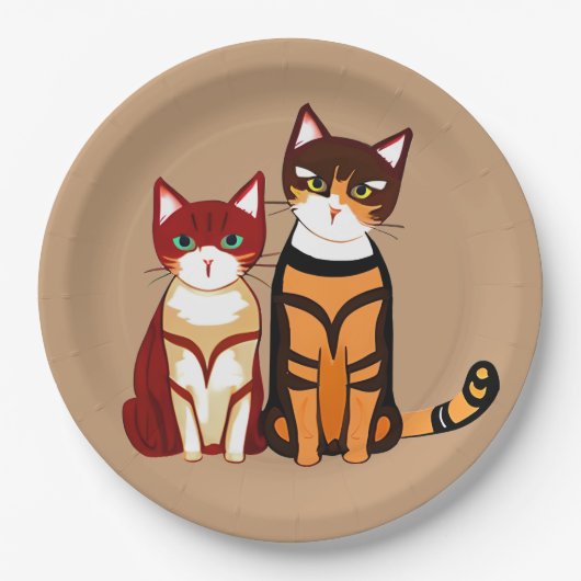 タイガーストライプのキャットとジンジャーキッテン ペーパープレート (正面)