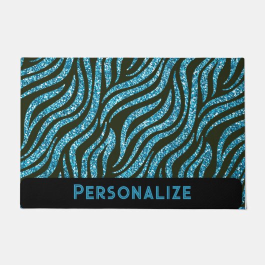 タイガーストライプブルーグリッターアニマルプリント ドアマット (正面)