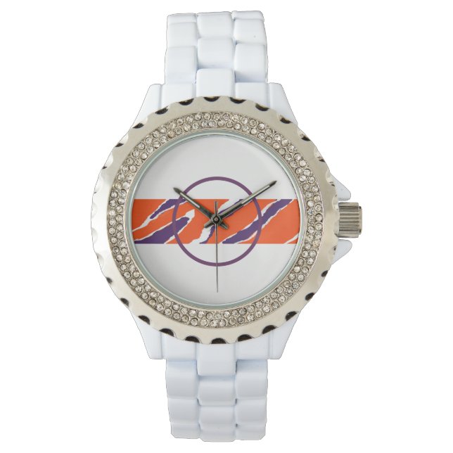 タイガーストリップパターンデザインウォッチ – 紫オレンジ 腕時計 (正面)