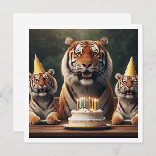 タイガース祝、タイガー写真誕生日 招待状 (正面/裏面)