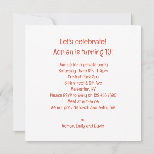 タイガース祝、タイガー写真誕生日 招待状 (裏面)