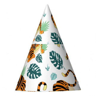 タイガース葉トロピカルヴィンテージイラストレーション。 パーティーハット