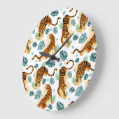 タイガース葉トロピカルヴィンテージイラストレーション。 ラージ壁時計 (傾斜)