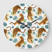 タイガース葉トロピカルヴィンテージイラストレーション。 ラージ壁時計 (正面)