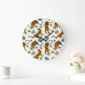 タイガース葉トロピカルヴィンテージイラストレーション。 ラージ壁時計 (ホーム)