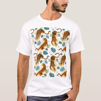 タイガース葉トロピカルヴィンテージイラストレーション。 Tシャツ