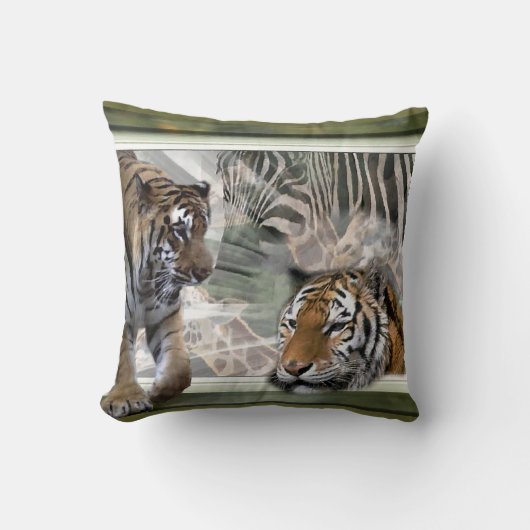タイガース、ゼブラ、キリン初期の、ジャングル クッション (正面)
