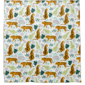 タイガース&トロピカル葉パターン シャワーカーテン (正面)