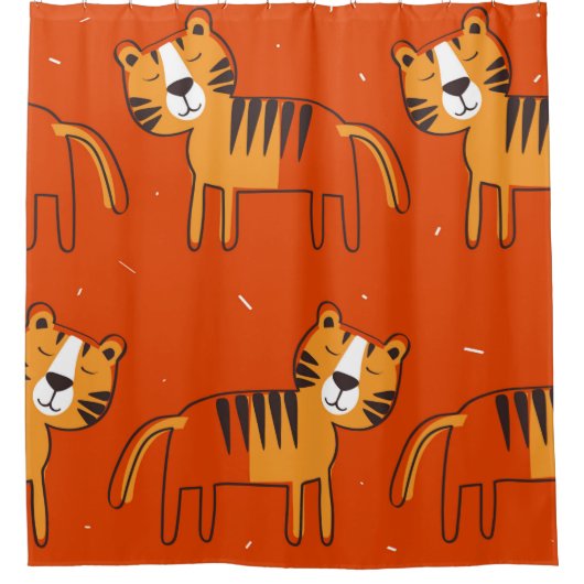 タイガース、手で描いた背景。継ぎカラフル目のない部分 シャワーカーテン (正面)