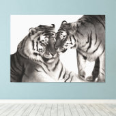 タイガース – 手絵を描野生生物ポートレート キャンバスプリント (インサイチュ (ウッドフロア))