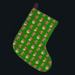 タイガースSanta Christmas繰り返しパターンデザイン ラージクリスマスストッキング<br><div class="desc">サンツ・クロースの姿の虎を緑の背景に繰り返し描いたパターン。子供は誰よりも描このデザインに来るべきである。模様を印刷できる商品に印刷できる。</div>