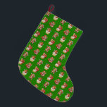 タイガースSanta Christmas繰り返しパターンデザイン ラージクリスマスストッキング<br><div class="desc">サンツ・クロースの姿の虎を緑の背景に繰り返し描いたパターン。子供は誰よりも描このデザインに来るべきである。模様を印刷できる商品に印刷できる。</div>