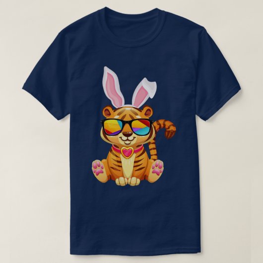 タイガードッグカッコいいサングラスバニーハットハッピーイースターデイ Tシャツ (デザイン正面)