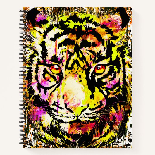 タイガーノートブック – Yellow Tiger Artwork – 野生生物 ノートブック (正面)