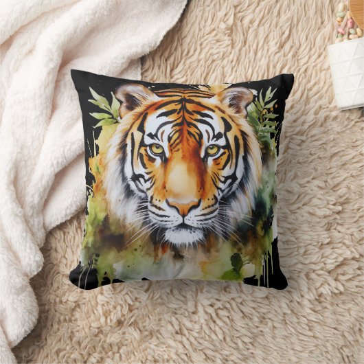 タイガーパステルフラワーズサファリウォーターカラーサバンナ クッション (ブランケット)