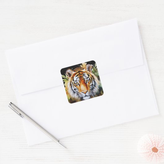 タイガーパステルフラワーズサファリウォーターカラーサバンナ スクエアシール (封筒)