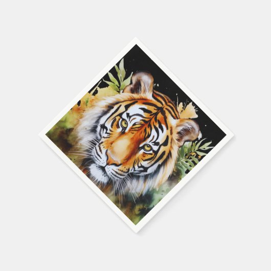 タイガーパステルフラワーズサファリウォーターカラーサバンナ スタンダードカクテルナプキン (角)