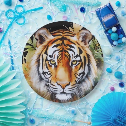 タイガーパステルフラワーズサファリウォーターカラーサバンナ ペーパープレート (パーティー)