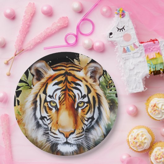 タイガーパステルフラワーズサファリウォーターカラーサバンナ ペーパープレート (パーティー)