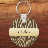 タイガーパターエレガントン茶色の金ゴールドストライプ動物 キーホルダー (正面)