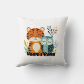タイガーパーソナライズされたとフクロウのデザイン付きキッズルーム クッション (裏面)